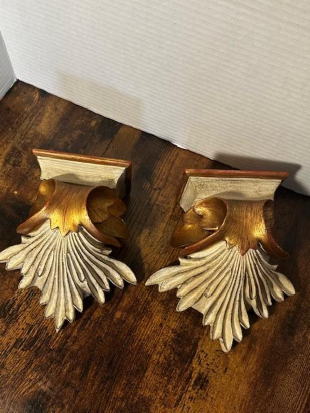 *2 Pcs Of Decorative Wall Sconces Shelves Brackets Gold Gilt 6 3/4” tall
